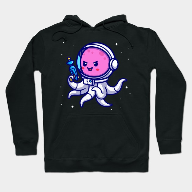 Cute Octopus Astronaut Holding Weapon Cartoon Hoodie by Catalyst Labs